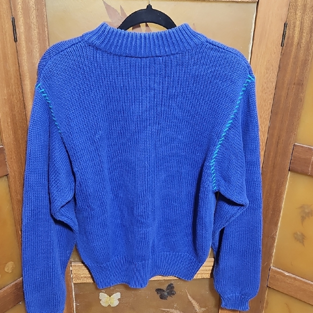 Vintage Blue Floral Turtleneck Sweater - Picture 3 of 11